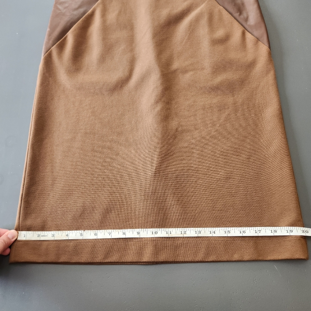 Lafayette 148 New York Sz 6 Dress Brown Genuine Leather Trim Pockets Sleeveless - Picture 9 of 12
